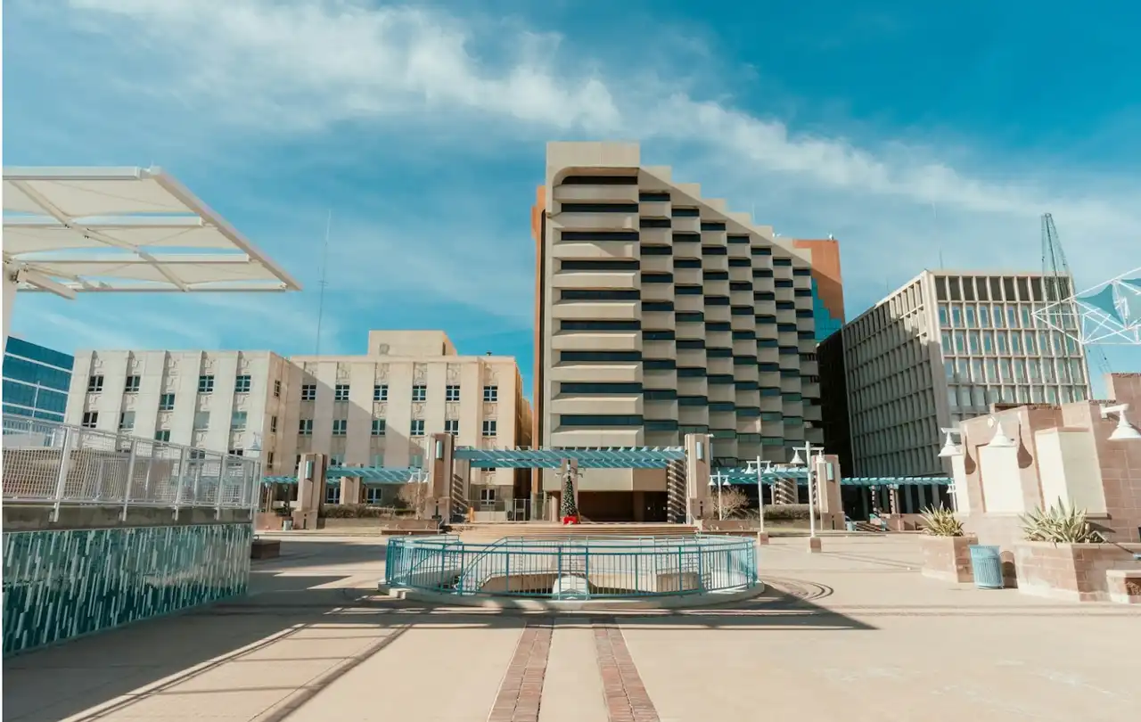 Large commercial building complex representing network infrastructure environments where LAN cable distance impacts performance, reliability, and system design