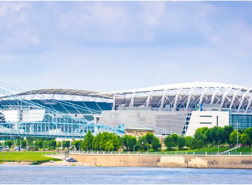 Large stadium and surrounding infrastructure, illustrating high-density environments where DAS performance depends on durable coaxial cable construction