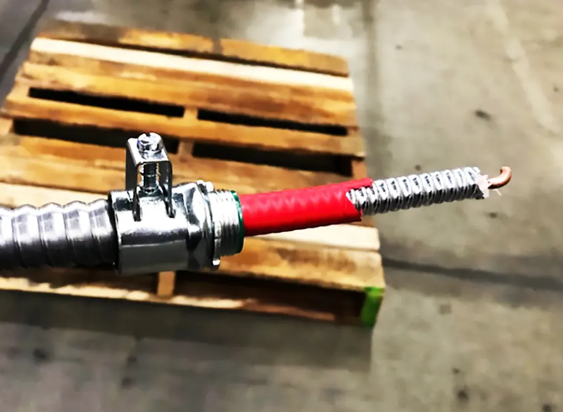 Aluminum‑armored SmartGUARD cable with connector—mechanical strength like conduit, ready for field routing.