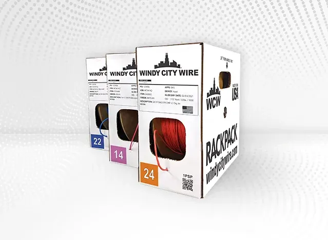 RackPack boxes from Windy City Wire displaying SmartWire low‑voltage cable