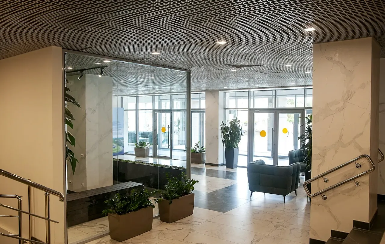 Commercial interior with architectural lighting used in lighting control and smart building systems.